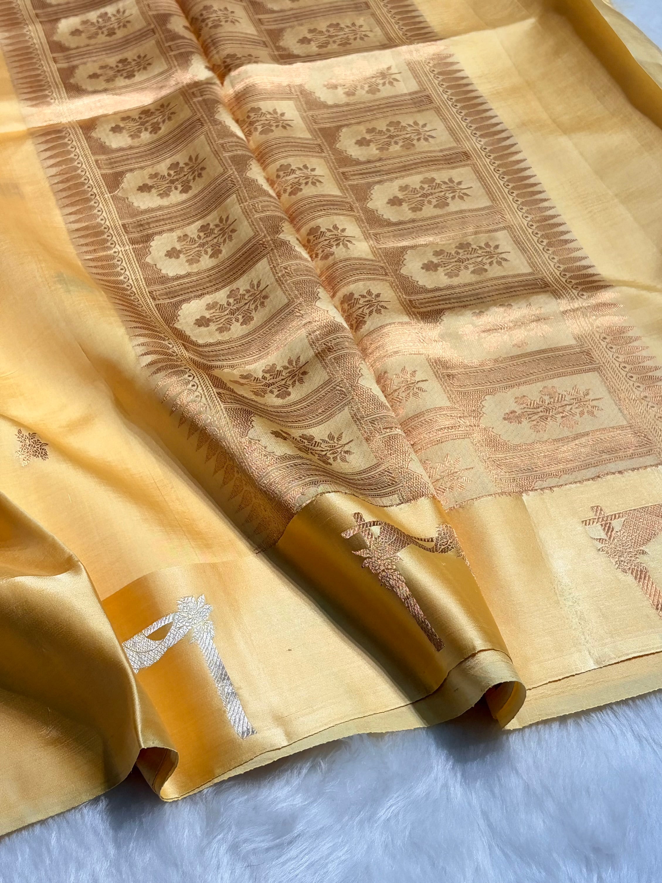 Lemon Shades Boota Handwoven Pure Raw Mango Silk RM-14