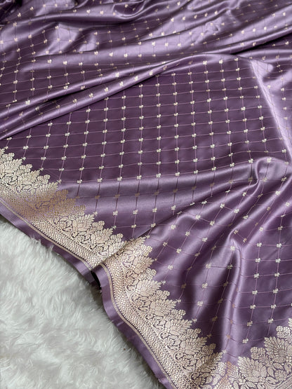 Banarasi Dusty Lavender Shades Tanchoi Motif Mashru Silk Saree MST-09