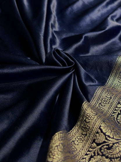 Navy Blue Floral Jaal Mashru Silk Saree  MS28