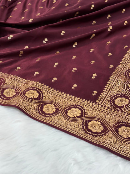 Cross Garnet shades Booti Pattern Satin Katan Silk Saree SK54