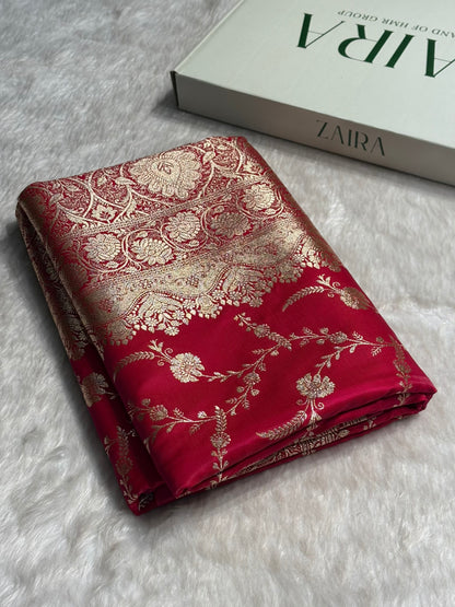 Reddish Pink Shades Banarasi Satin Silk Saree SS34