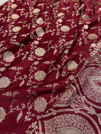 Maroon Jaal Soft Katan Silk Saree