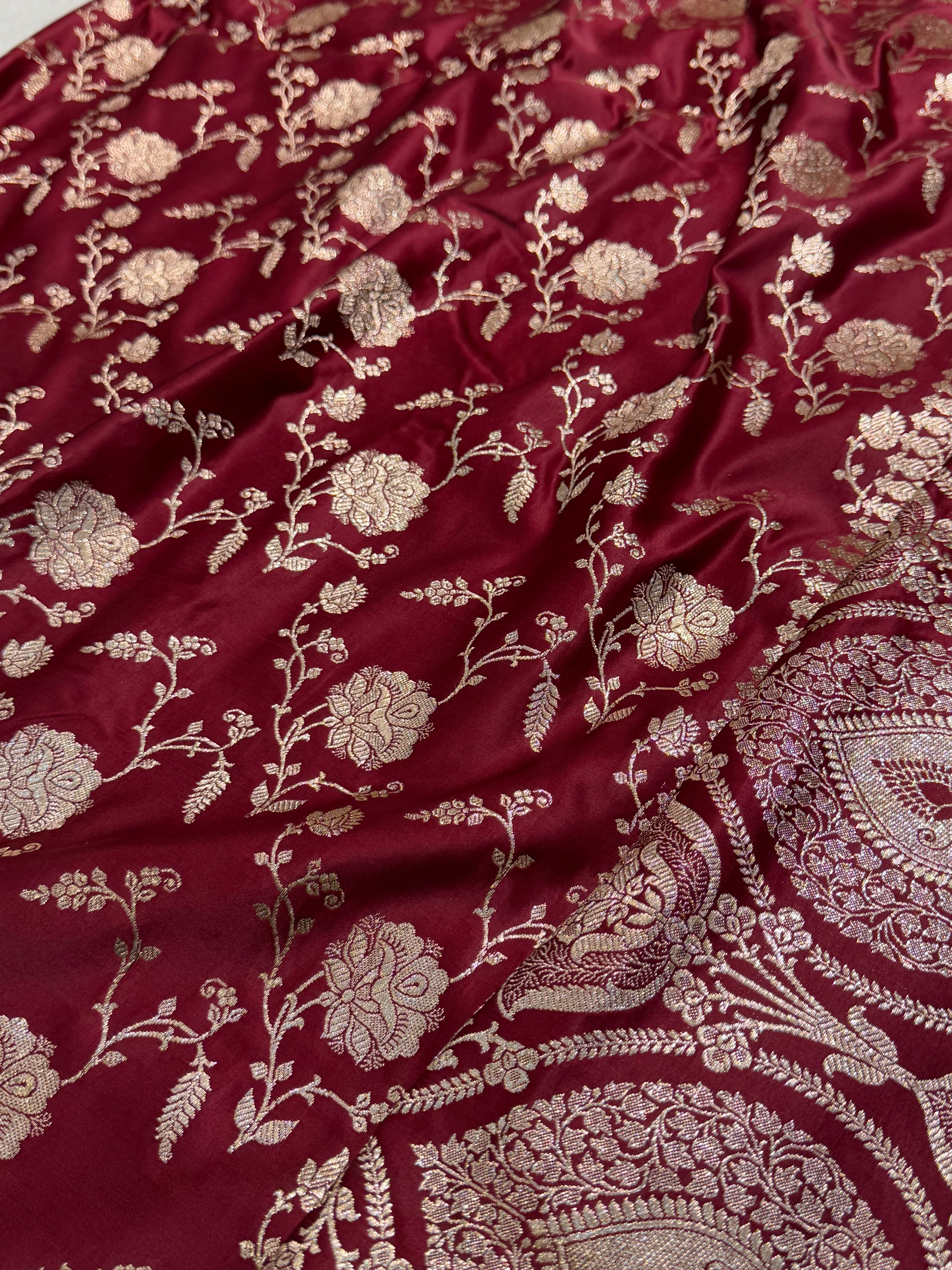 Maroon Jaal Soft Katan Silk Saree