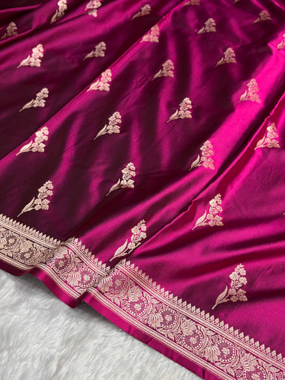 Wine Boota With Floral Border Mashru Silk Saree MSM-97