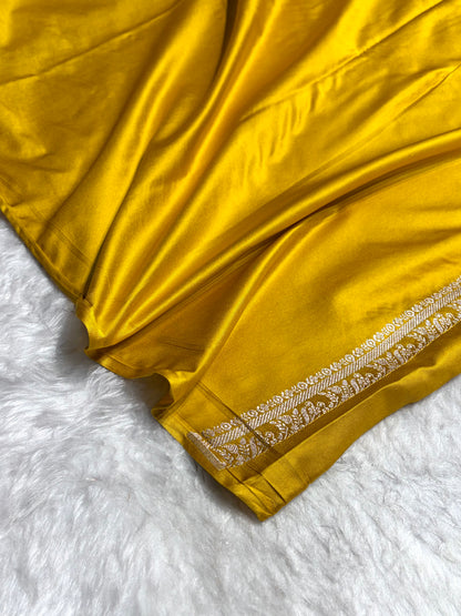 Skirt Border Mustard Bananasi Minakari Mashru Silk Saree MS13