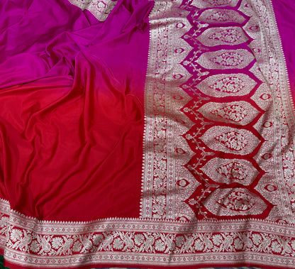 Reddish Pink Dual Shade Plain Mashru Silk Saree