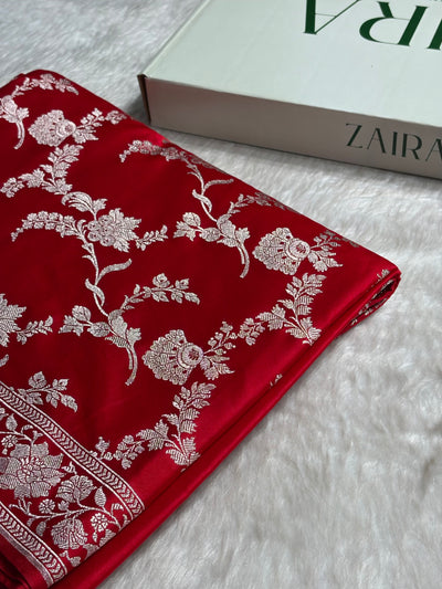 Ruby Red Shades Jaal Mashru Silk Saree MCS48
