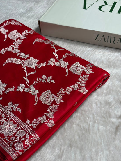 Ruby Red Shades Jaal Mashru Silk Saree MS48