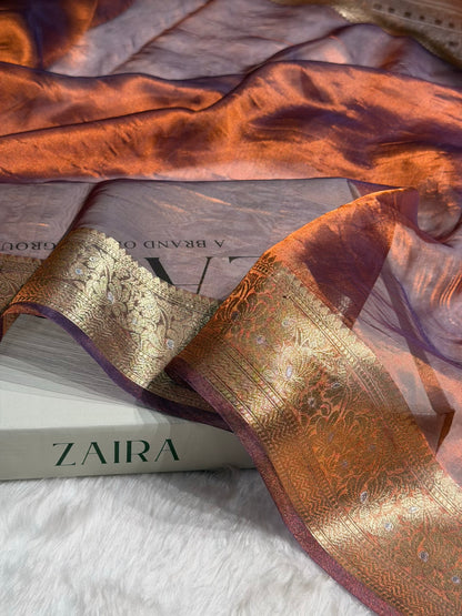 Orange Shades Pure Tissue Silk Saree with Brocade Blouse PT-31