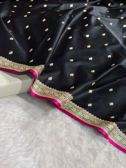 Premium Banarasi Satin Katan Saree in Black Shades SK90