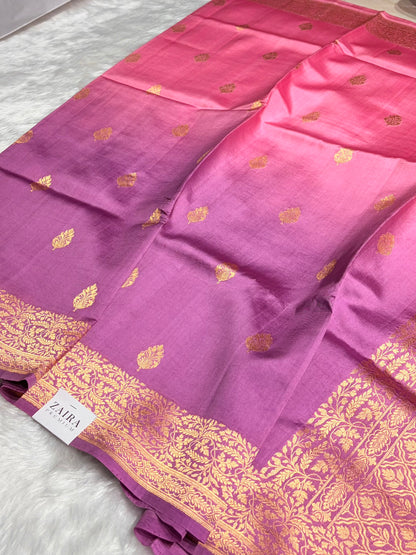 Ombré Lavender With Baby Pink Shades Meena Boota Handwoven Raw Mango Silk RM-31