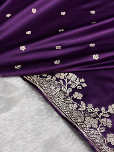 Purple Shades Floral Border Booti Mashru Silk Saree MCS75