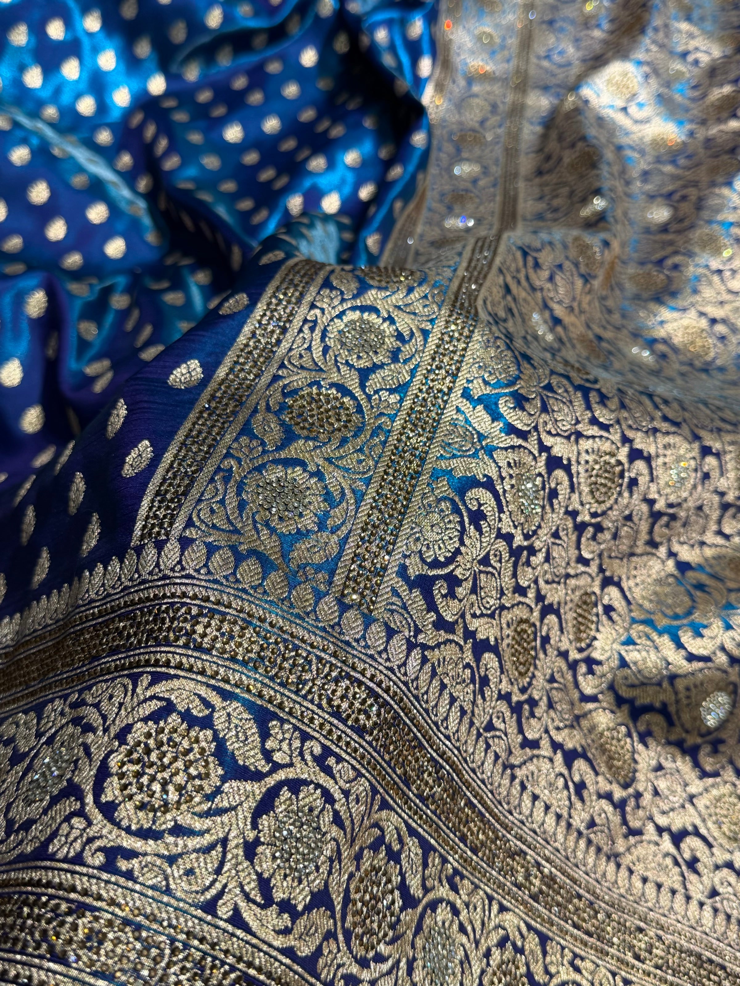 Birdal Satin Silk Booti in peacock Green Shades BSS01