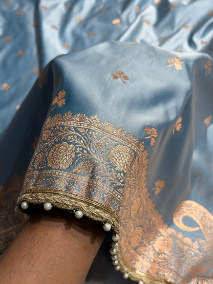 Sky Blue Booti Katan Silk With Gotta Patti Saree SKGP09