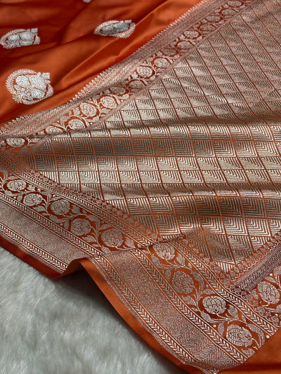 Dusty Orange Minakari Boota Mashru Silk Saree MS35