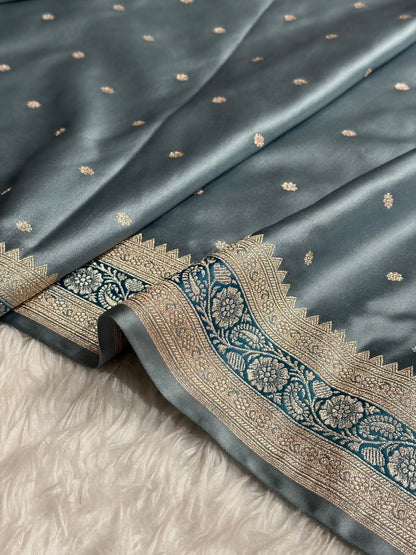 Banarasi Grey Shades Booti Mashru Silk Saree MS26