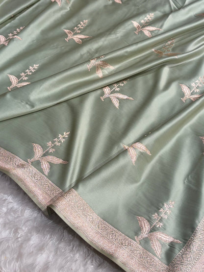 Light Grey Floral Motif Mashru Silk Saree MSM-04