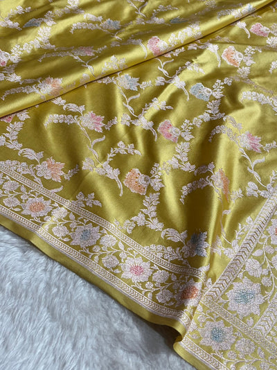 Lemon Shades Minakari Jaal Mashru Silk Saree MCS48