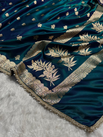 Peacock Shades Booti Satin Silk Saree with gotta patti SSGP07