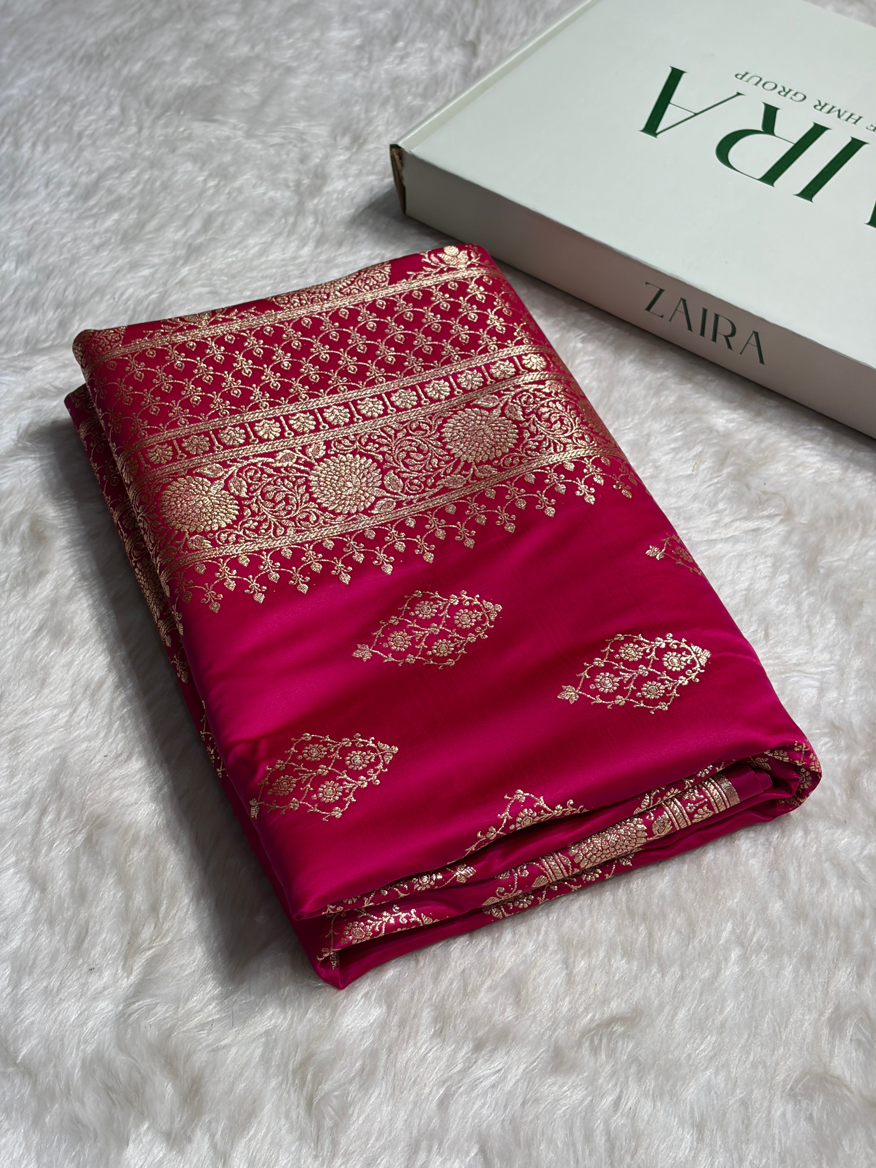 Rani Floral Boota Satin Katan Silk saree SK35