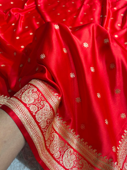 Banarasi Satin Katan Saree With Boota Pattern in Red Shades SK127