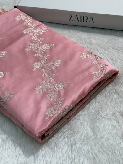 Baby Pink Banarasi Cross Mashru Silk Saree