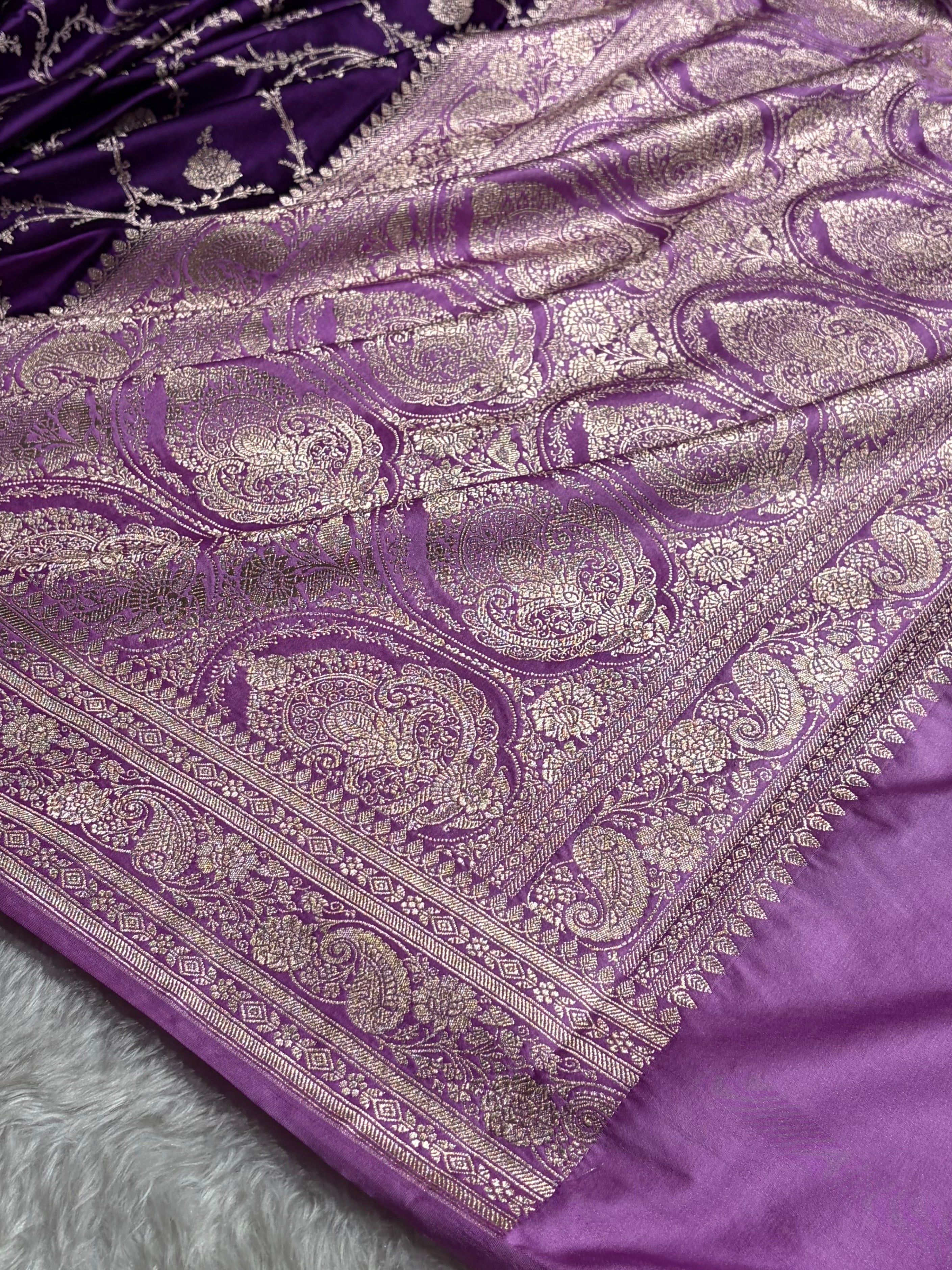 Banarasi Contrast Purple With Lavender Mashru Silk Saree Jaal MS44