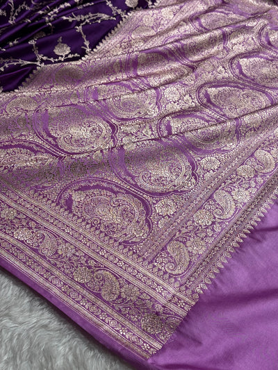 Banarasi Contrast Purple With Lavender Mashru Silk Saree Jaal MCS44