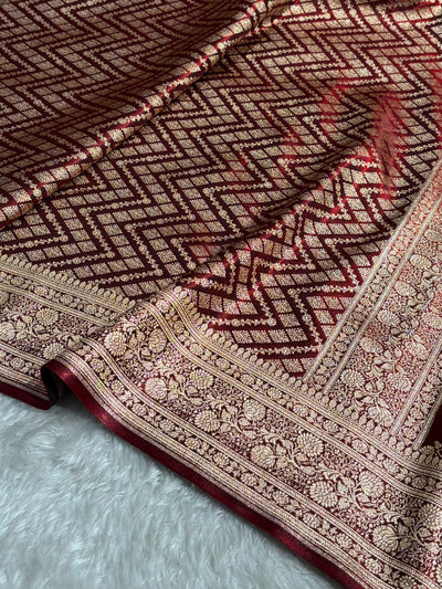 Maroon Shades Jaal Pattern Banarasi Satin Silk Saree SS56