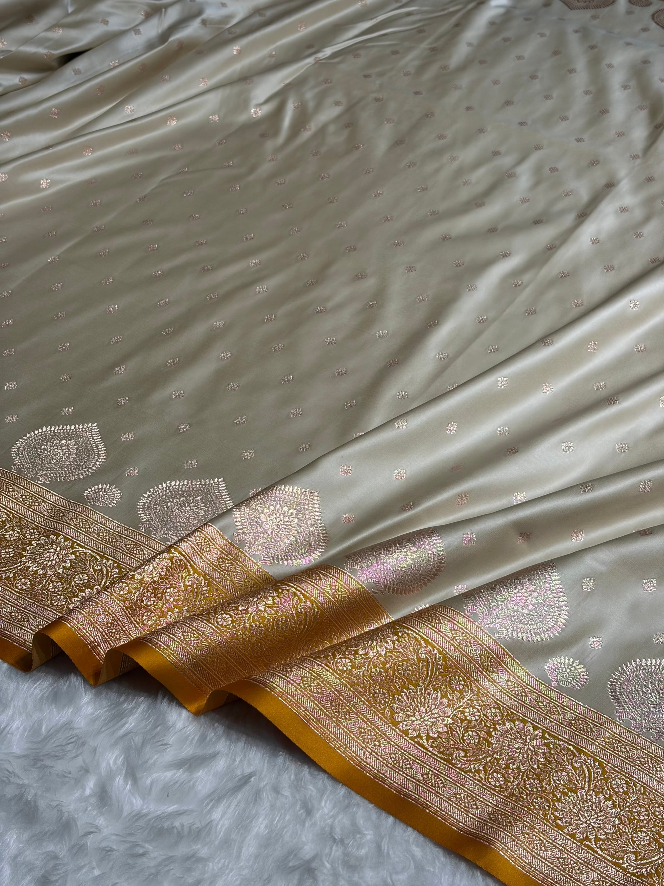 Tusser with Mustard Booti Satin Katan Silk saree SK29