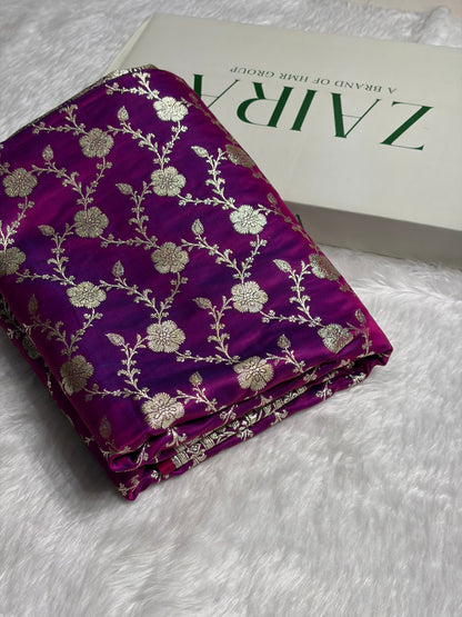 Cross Purple Jaal katan Silk Saree SK18