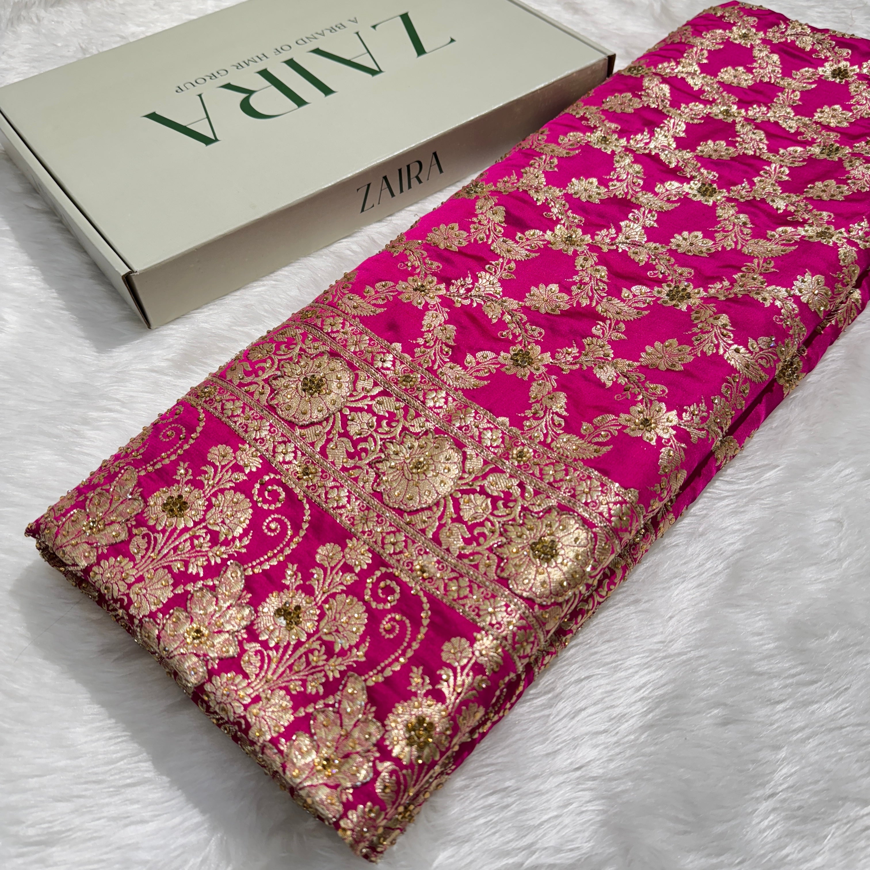 Pink Pure Katan Silk Banarasi Saree with Ari and Stone work