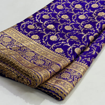 Ultra Light Weight Satin Silk Royal Purple Shades with Gotta Patti