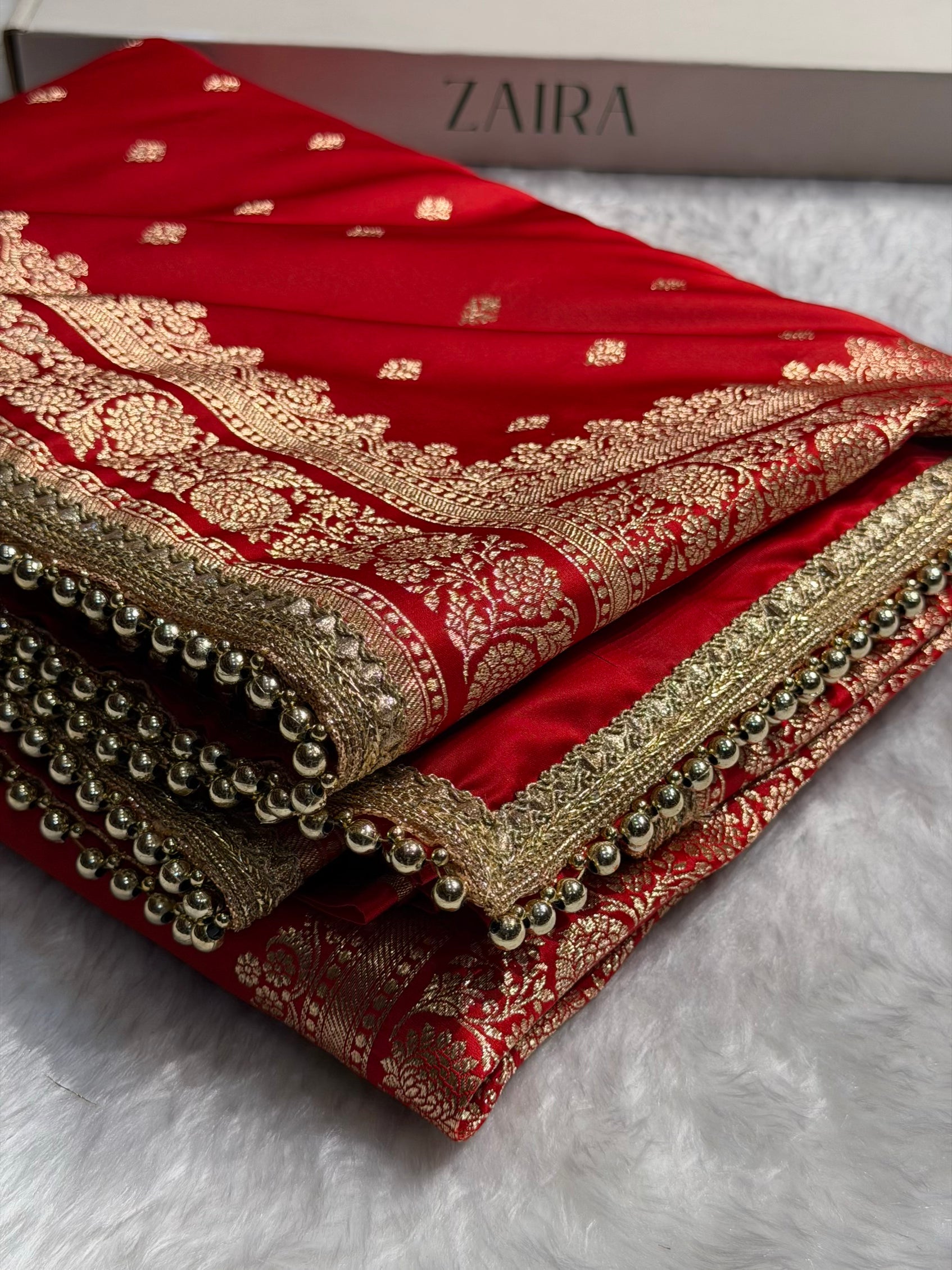 Red Booti Pattern With Gotta Patti Satin Katan Silk Saree SKGP51