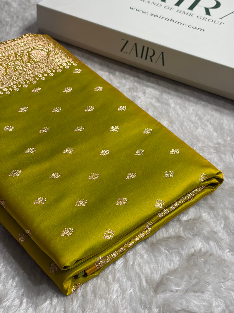 Banarasi Boota Katan Silk Saree In Liril Green Shades SK03