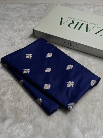 Navy Blue Floral Boota With Floral Border Mashru Silk Saree MSM-80