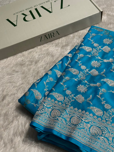 Light Firozi Shades Jaal Mashru Silk Saree MCS42