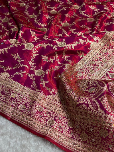 Light Weight Reddish Magenta Satin Silk Saree with Swarovski work BSS14