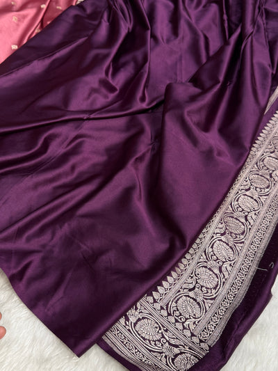 Booti Motif In Mauve -Wine Contrast Mashru Silk Saree MCS10
