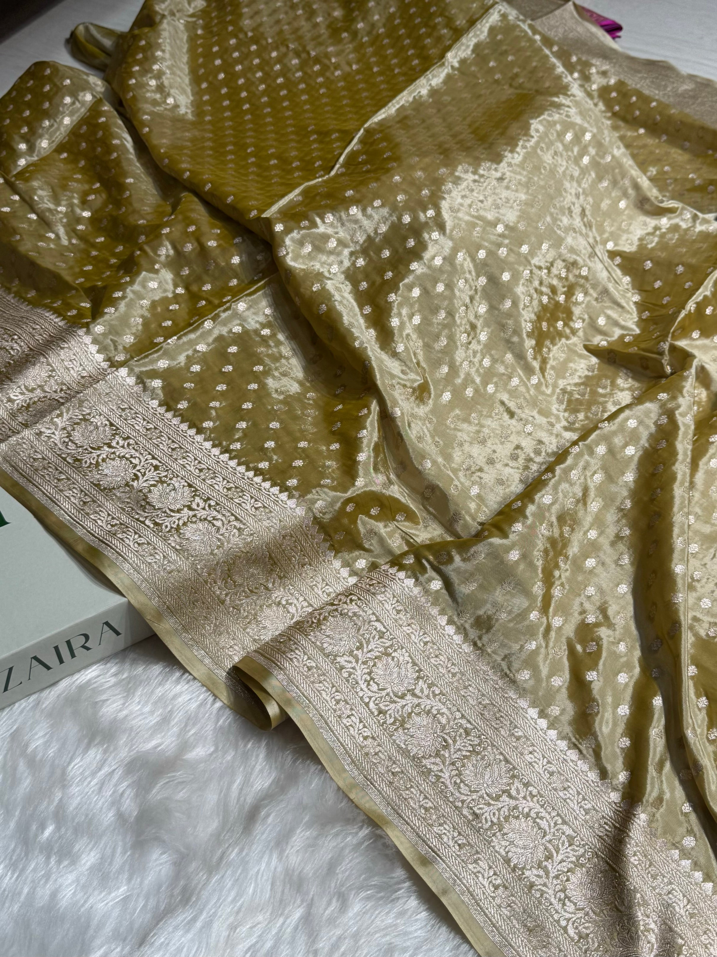 Golden Yellow Crepe Silky Katan Banarasi Saree CSK-02