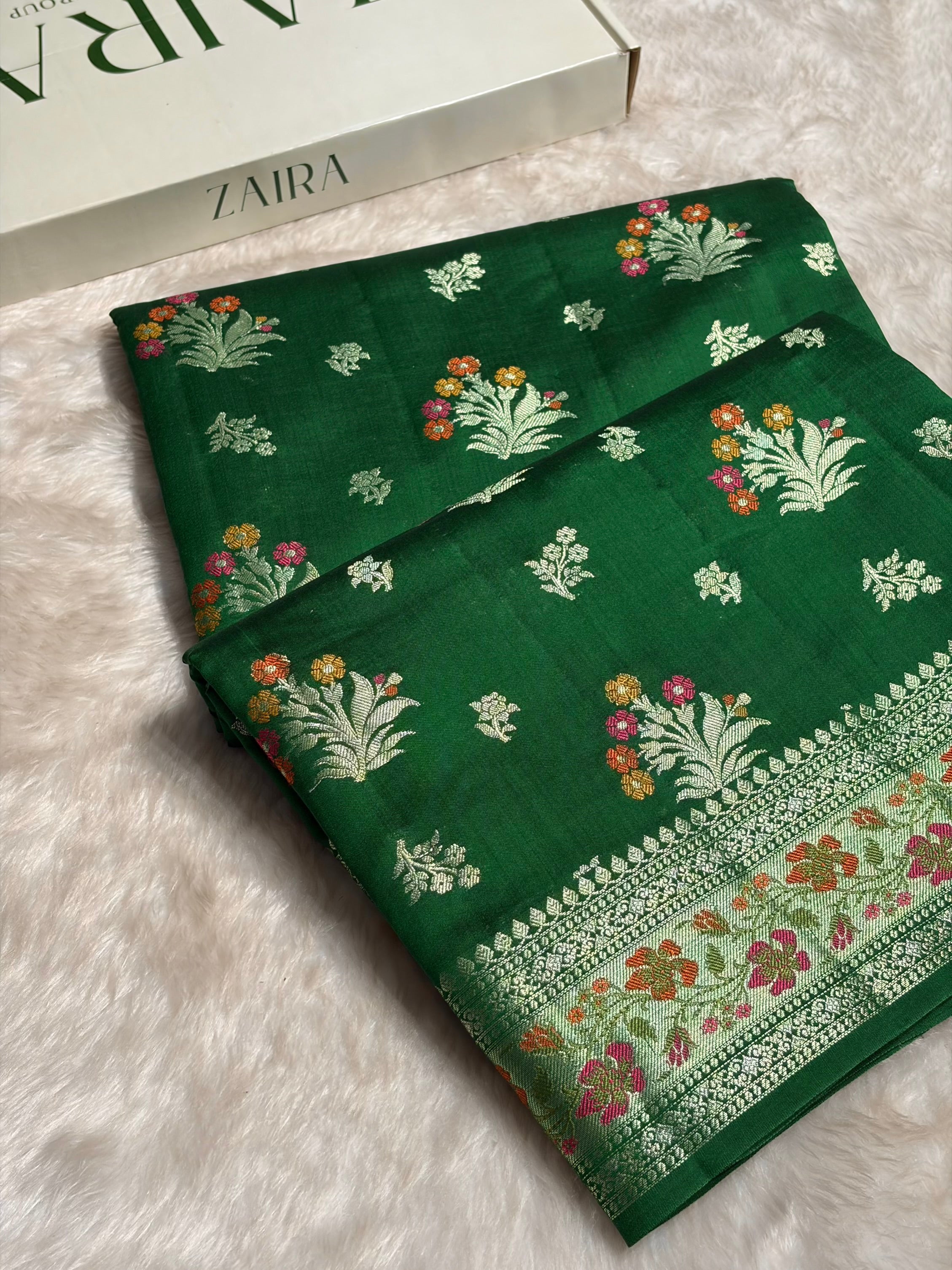 Minakari Bottle Green Shades Pure Chiniya Silk CH-01