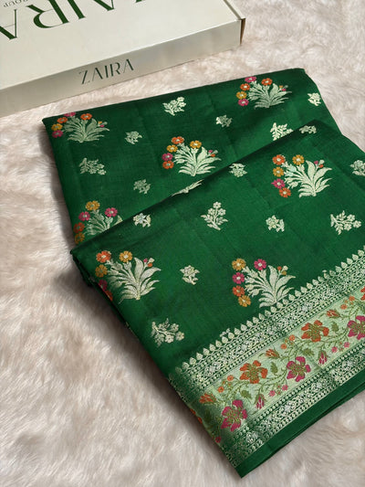 Minakari Bottle Green Shades Pure Chiniya Silk CH-01