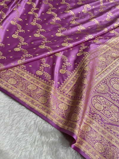 Banarasi Satin Katan Saree With Jaal Pattern in Lavender Shades SK121