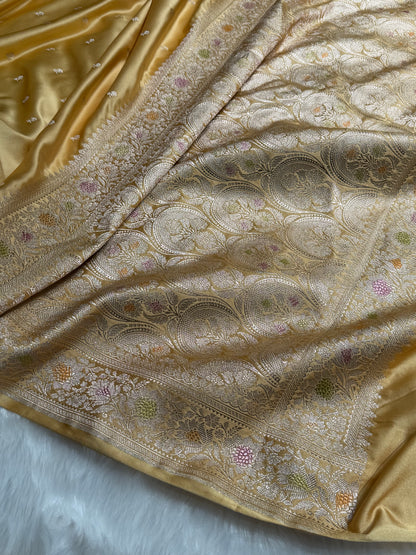 Lemon Shades With Minakari Border Booti Mashru Silk Saree MS77