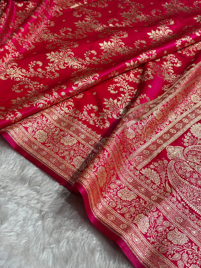 Cross Rani Shades Jaal Pattern Banarasi Satin Silk Saree SS49