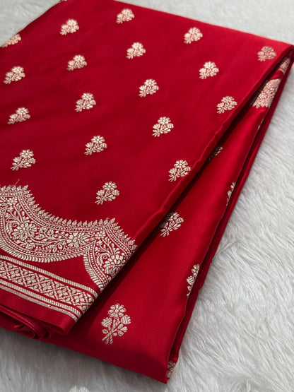 Red Scallop Booti Mashru Silk Banarasi Saree MSS12