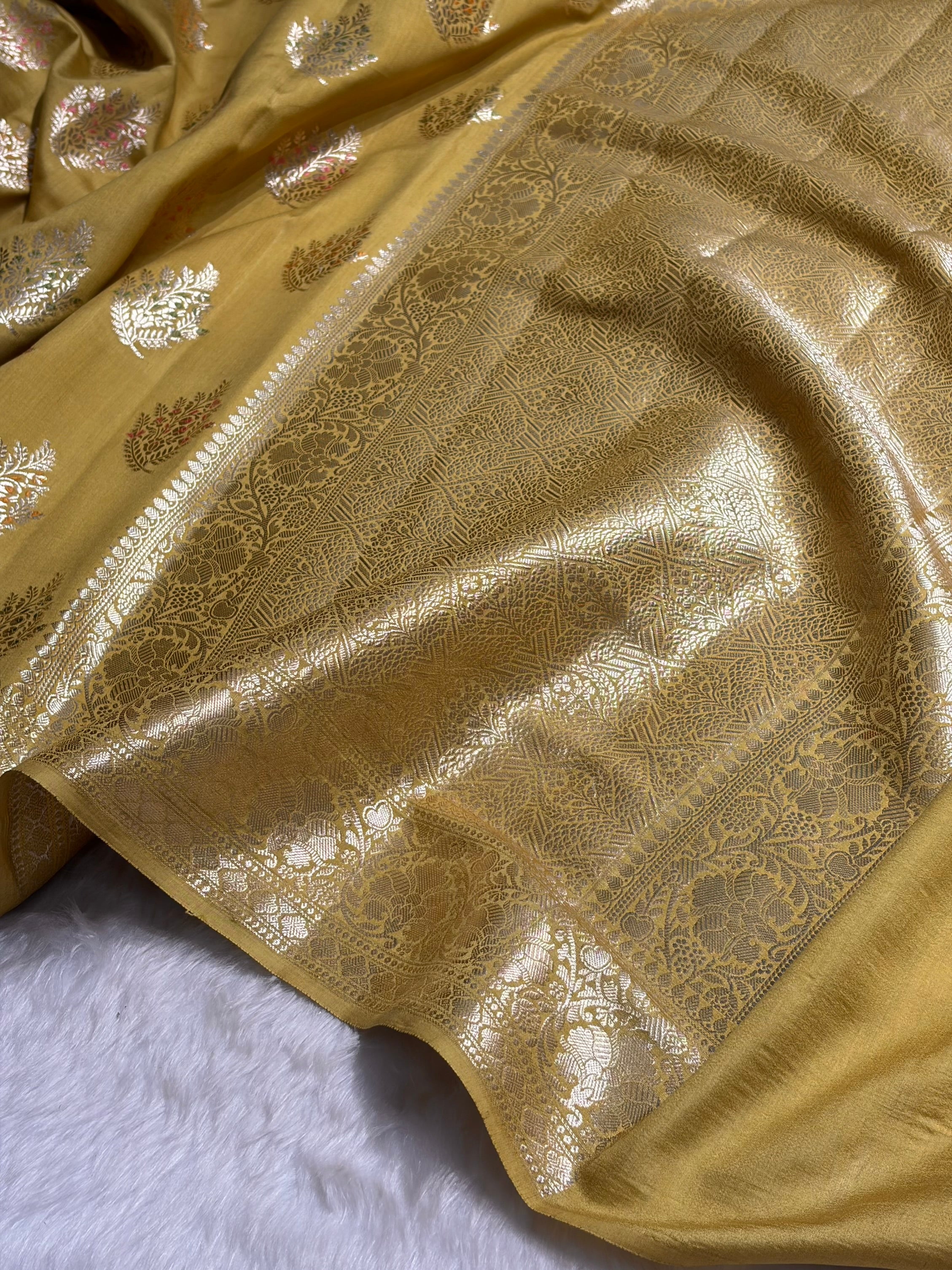 Minakari Dusty Mustard Shades Pure Chiniya Silk CH-02