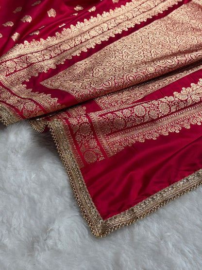Cross Rani Booti Pattern With Gotta Patti Work Satin Katan Silk Saree SKGP49