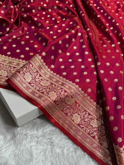 Magentic Red Shades Booti Pattern Banarasi Satin Silk Saree SS54