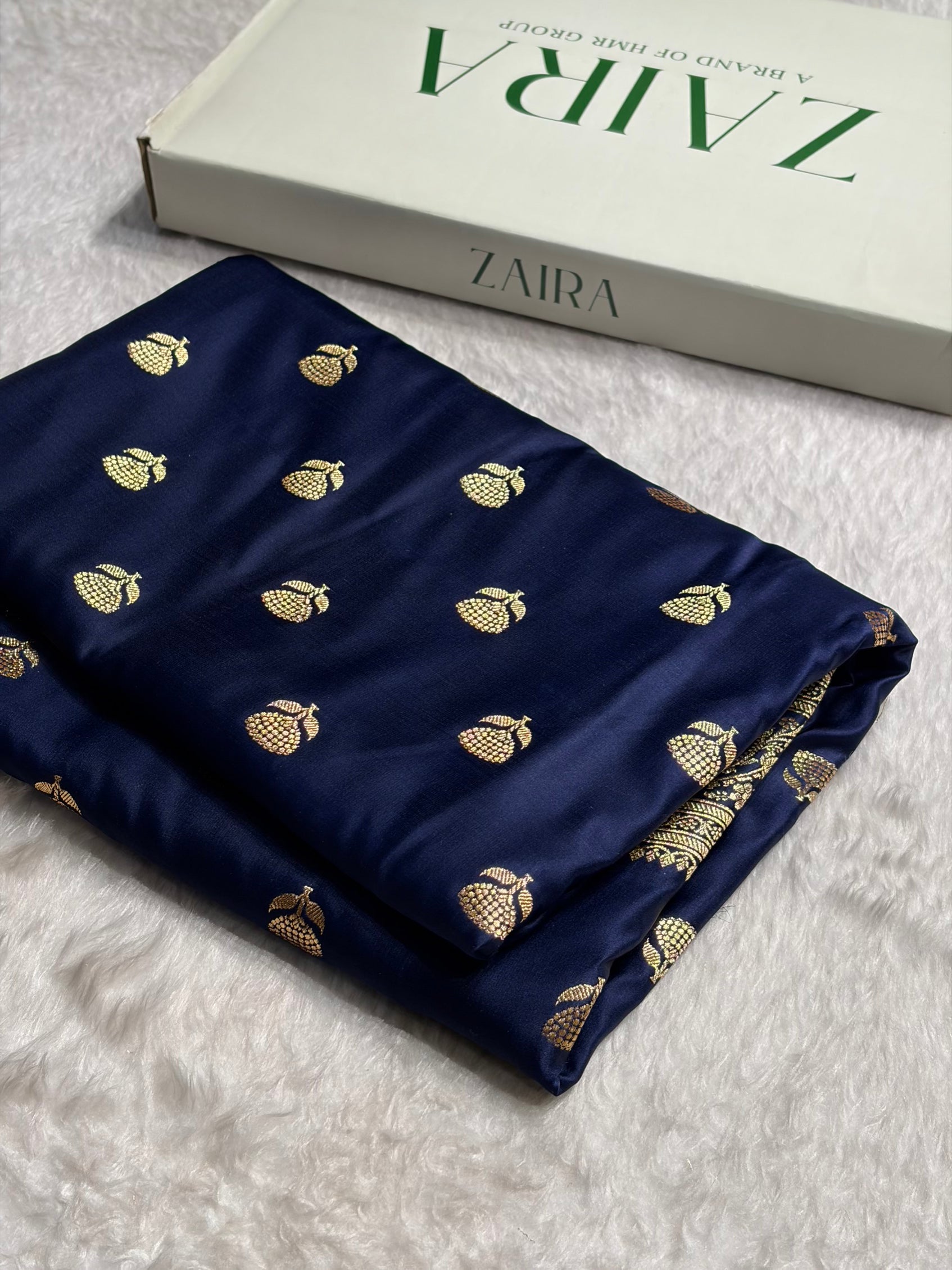 Banarasi Satin Katan Saree in Navy Blue Shades SK85